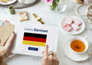 table with book said learn german